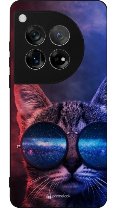 Coque OnePlus 12 - Silicone rigide noir Red Blue Cat Glasses