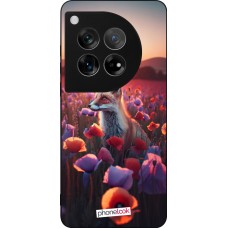 Coque OnePlus 12 - Silicone rigide noir Renard pourpre au crépuscule