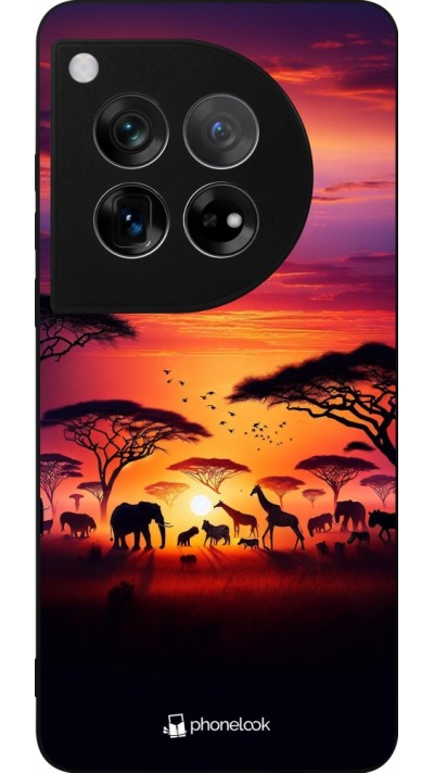 Coque OnePlus 12 - Silicone rigide noir Safari sunset wildlife