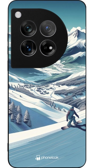 Coque OnePlus 12 - Silicone rigide noir Snowboarder Montagne