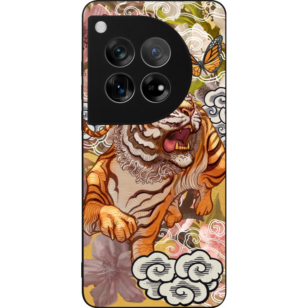 Coque OnePlus 12 - Silicone rigide noir Spring 23 japanese tiger