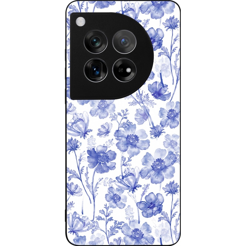 Coque OnePlus 12 - Silicone rigide noir Spring 23 watercolor blue flowers