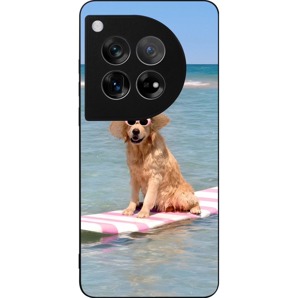 Coque OnePlus 12 - Silicone rigide noir Summer Dog on Paddle