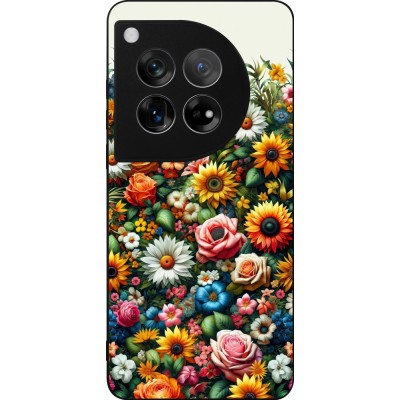 Coque OnePlus 12 - Silicone rigide noir Summer Floral Pattern