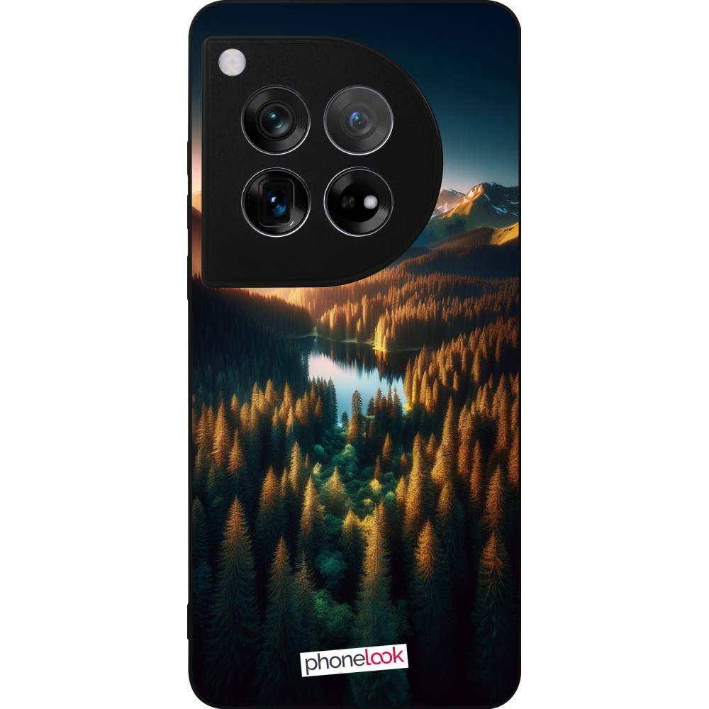 Coque OnePlus 12 - Silicone rigide noir Sunset Forest Lake