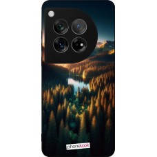 Coque OnePlus 12 - Silicone rigide noir Sunset Forest Lake