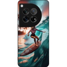 Coque OnePlus 12 - Silicone rigide noir Surfeuse Balinaise