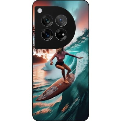 Coque OnePlus 12 - Silicone rigide noir Surfeuse Balinaise