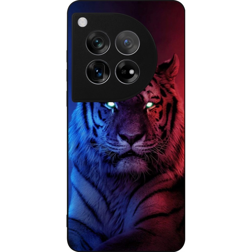 Coque OnePlus 12 - Silicone rigide noir Tiger Blue Red