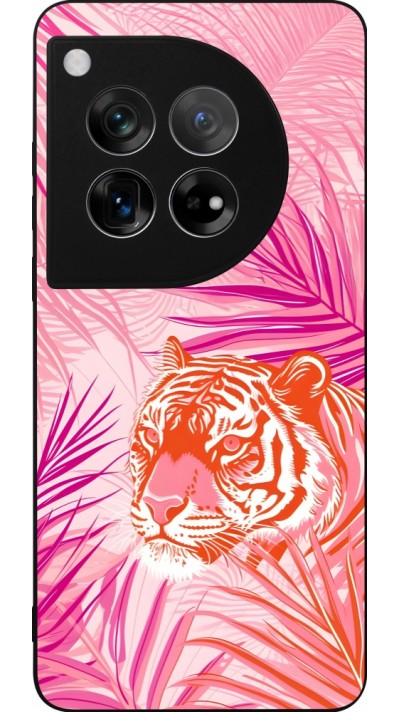 OnePlus 12 Case Hülle - Silikon schwarz Tiger Palmen rosa