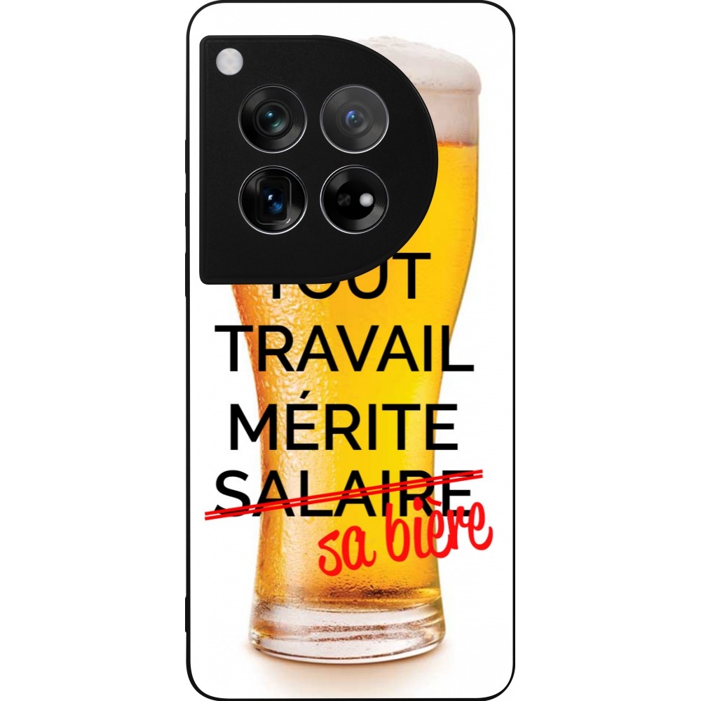 Coque OnePlus 12 - Silicone rigide noir Tout travail mérite sa bière