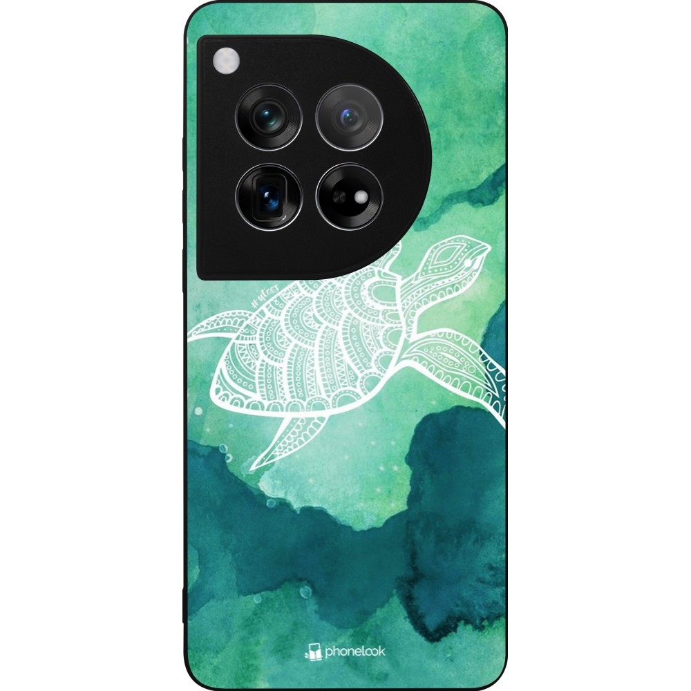 Coque OnePlus 12 - Silicone rigide noir Turtle Aztec Watercolor