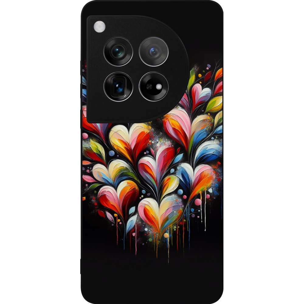 Coque OnePlus 12 - Silicone rigide noir Valentine 2024 Coeur Noir Abstrait