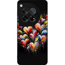 Coque OnePlus 12 - Silicone rigide noir Valentine 2024 Coeur Noir Abstrait