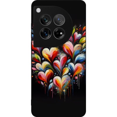 Coque OnePlus 12 - Silicone rigide noir Valentine 2024 Coeur Noir Abstrait