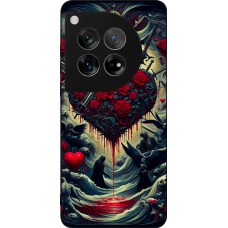 Coque OnePlus 12 - Silicone rigide noir Dark Love Coeur Sang