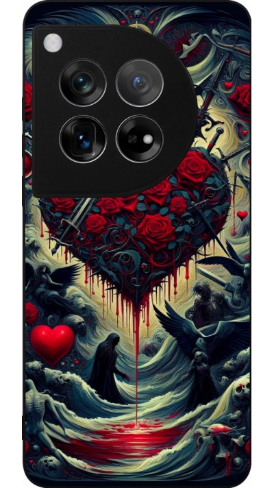 Coque OnePlus 12 - Silicone rigide noir Dark Love Coeur Sang