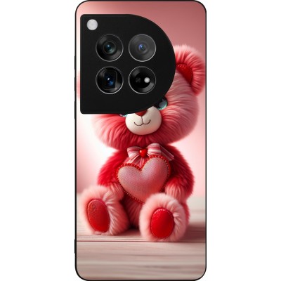 Coque OnePlus 12 - Silicone rigide noir Valentine 2024 Ourson rose