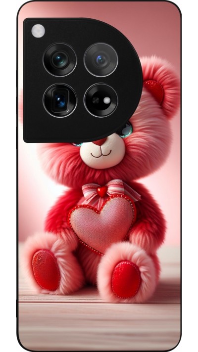 OnePlus 12 Case Hülle - Silikon schwarz Valentin 2024 Rosaroter Teddybär