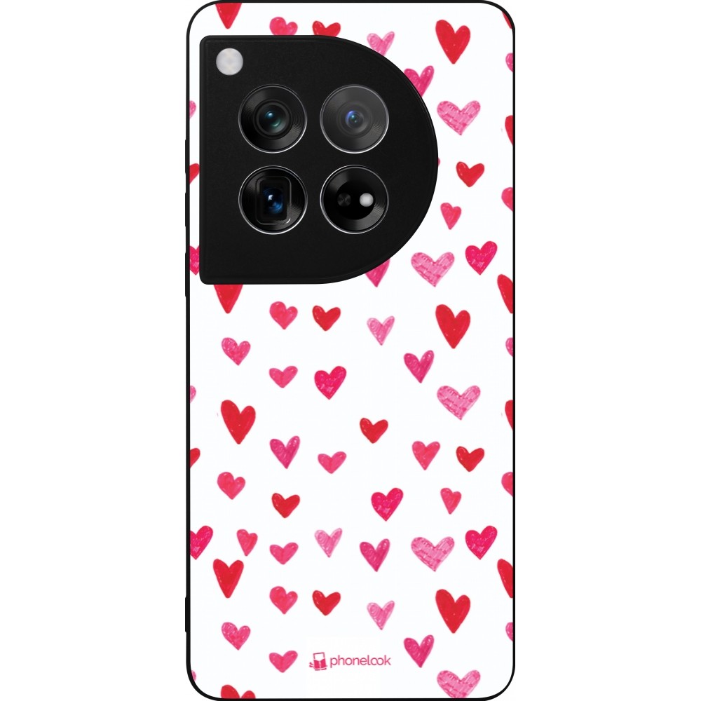 Coque OnePlus 12 - Silicone rigide noir Valentine 2022 Many pink hearts