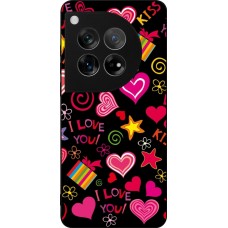 Coque OnePlus 12 - Silicone rigide noir Valentine 2023 love symbols