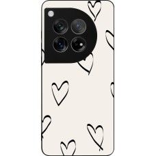 Coque OnePlus 12 - Silicone rigide noir Valentine 2023 minimalist hearts