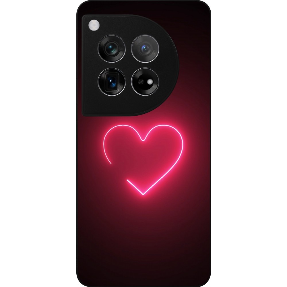 Coque OnePlus 12 - Silicone rigide noir Valentine 2023 single neon heart