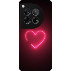 Coque OnePlus 12 - Silicone rigide noir Valentine 2023 single neon heart