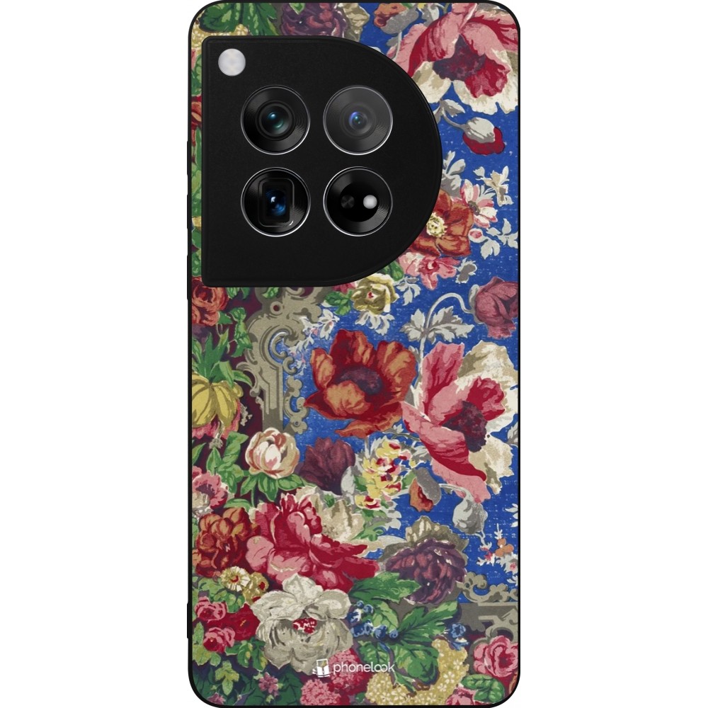 Coque OnePlus 12 - Silicone rigide noir Vintage Art Flowers