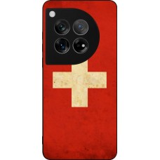 Coque OnePlus 12 - Silicone rigide noir Vintage Flag SWISS