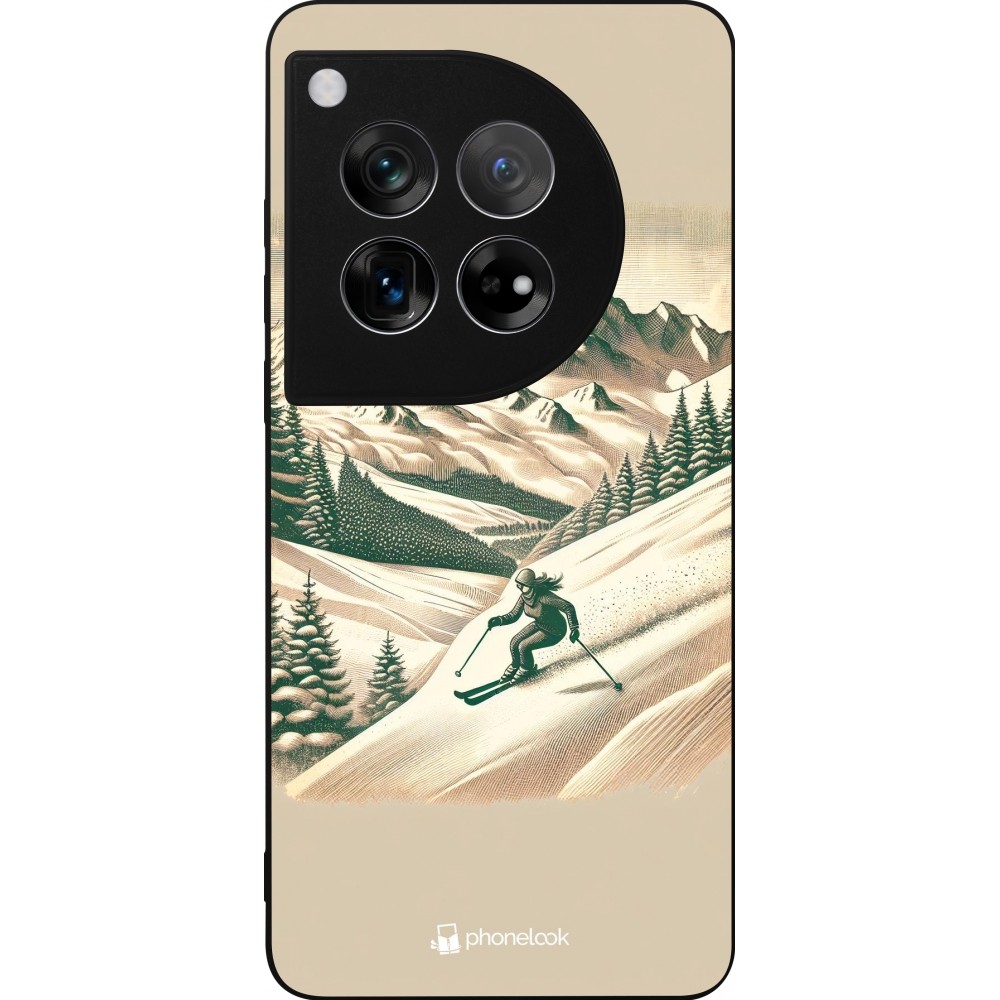 Coque OnePlus 12 - Silicone rigide noir Vintage Ski Mountain