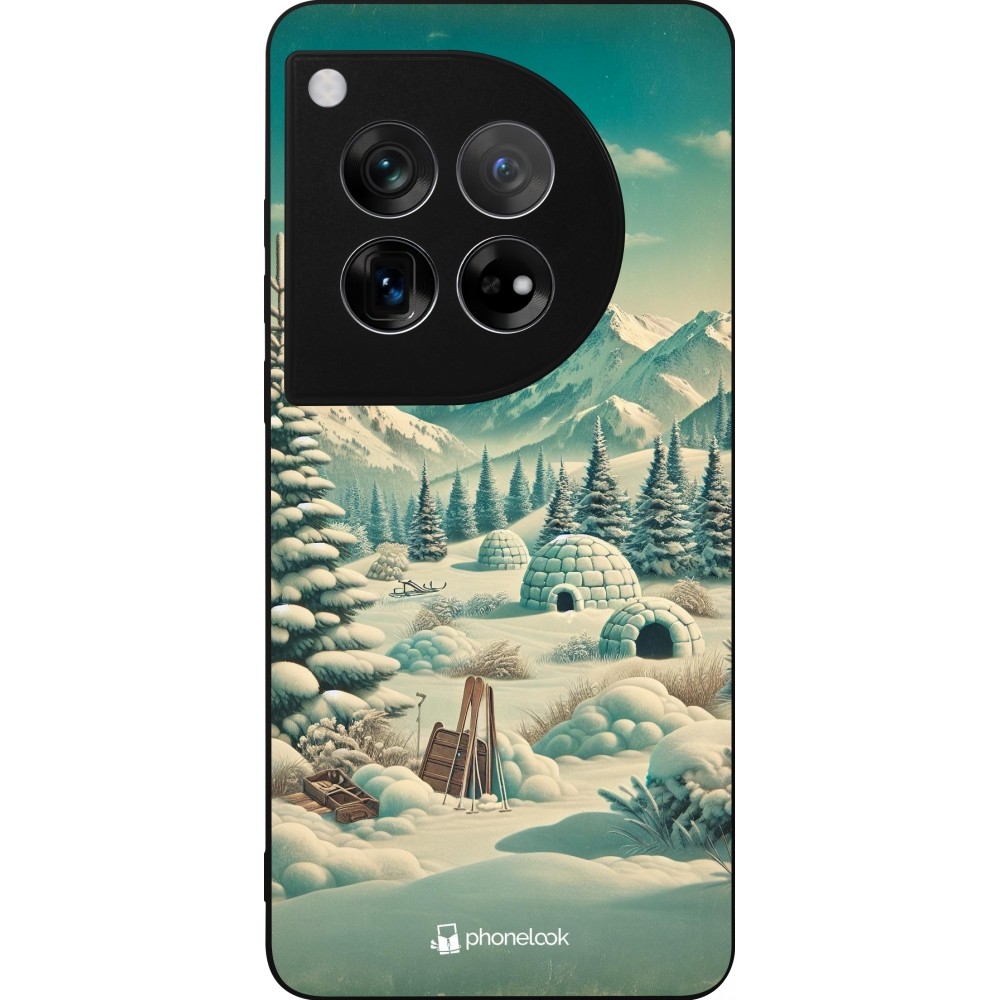 Coque OnePlus 12 - Silicone rigide noir Vintage Snowy Mountain Igloo