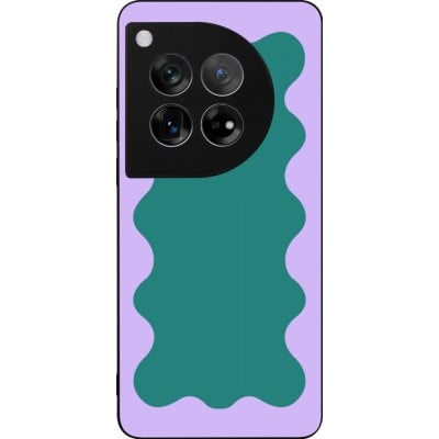 Coque OnePlus 12 - Silicone rigide noir Wavy Rectangle Green Purple