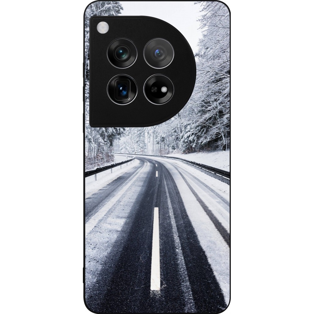 Coque OnePlus 12 - Silicone rigide noir Winter 22 Snowy Road