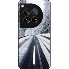 Coque OnePlus 12 - Silicone rigide noir Winter 22 Snowy Road