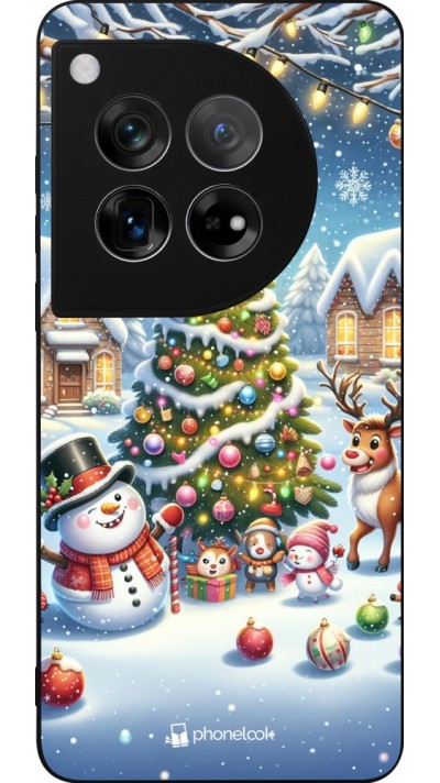 OnePlus 12 Case Hülle - Silikon schwarz Weihnachten 2023 Schneemann und Tannenbaum