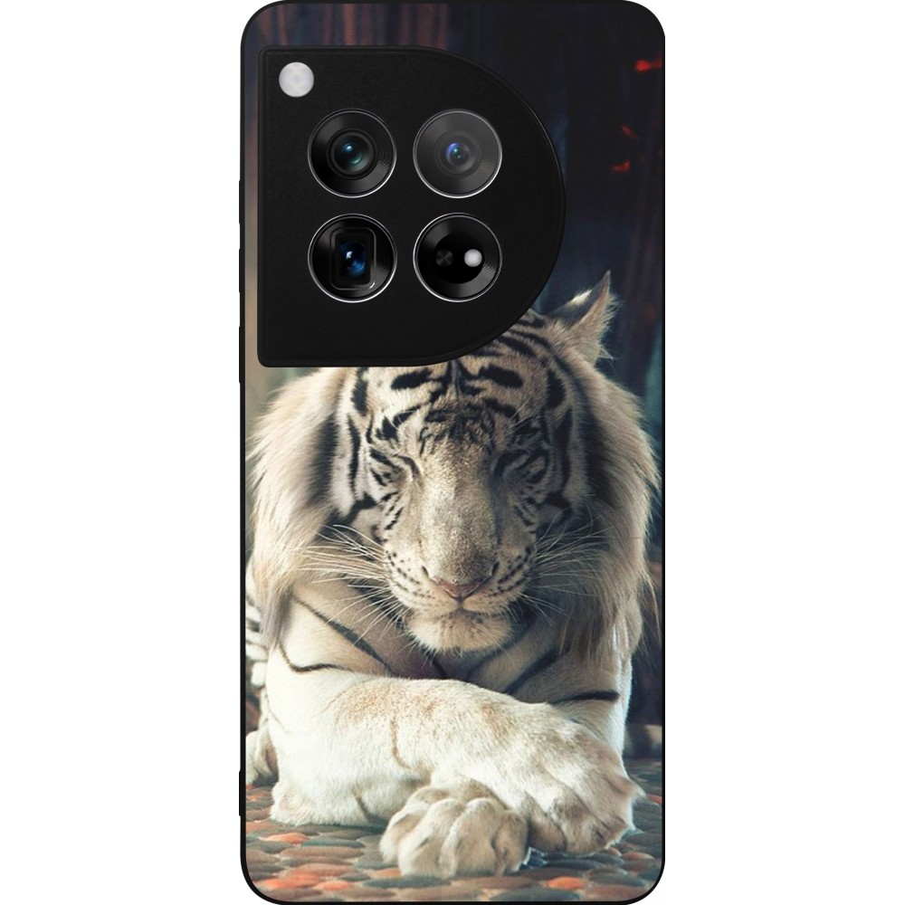 Coque OnePlus 12 - Silicone rigide noir Zen Tiger