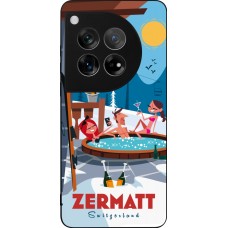 Coque OnePlus 12 - Silicone rigide noir Zermatt Mountain Jacuzzi