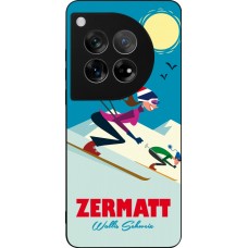 Coque OnePlus 12 - Silicone rigide noir Zermatt Ski Downhill