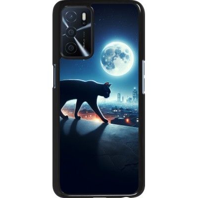 Coque OPPO A16s - Chat noir sous la pleine lune