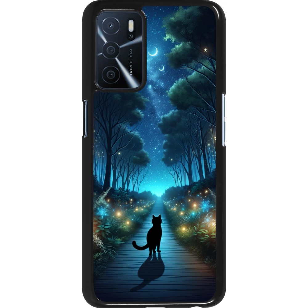 Coque OPPO A16s - Chat noir promenade