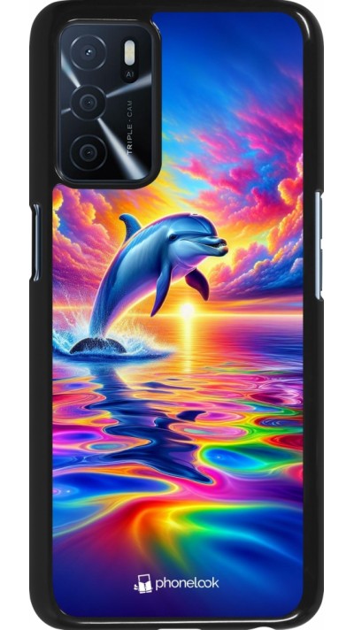 Coque OPPO A16s - Dauphin arc-en-ciel heureux