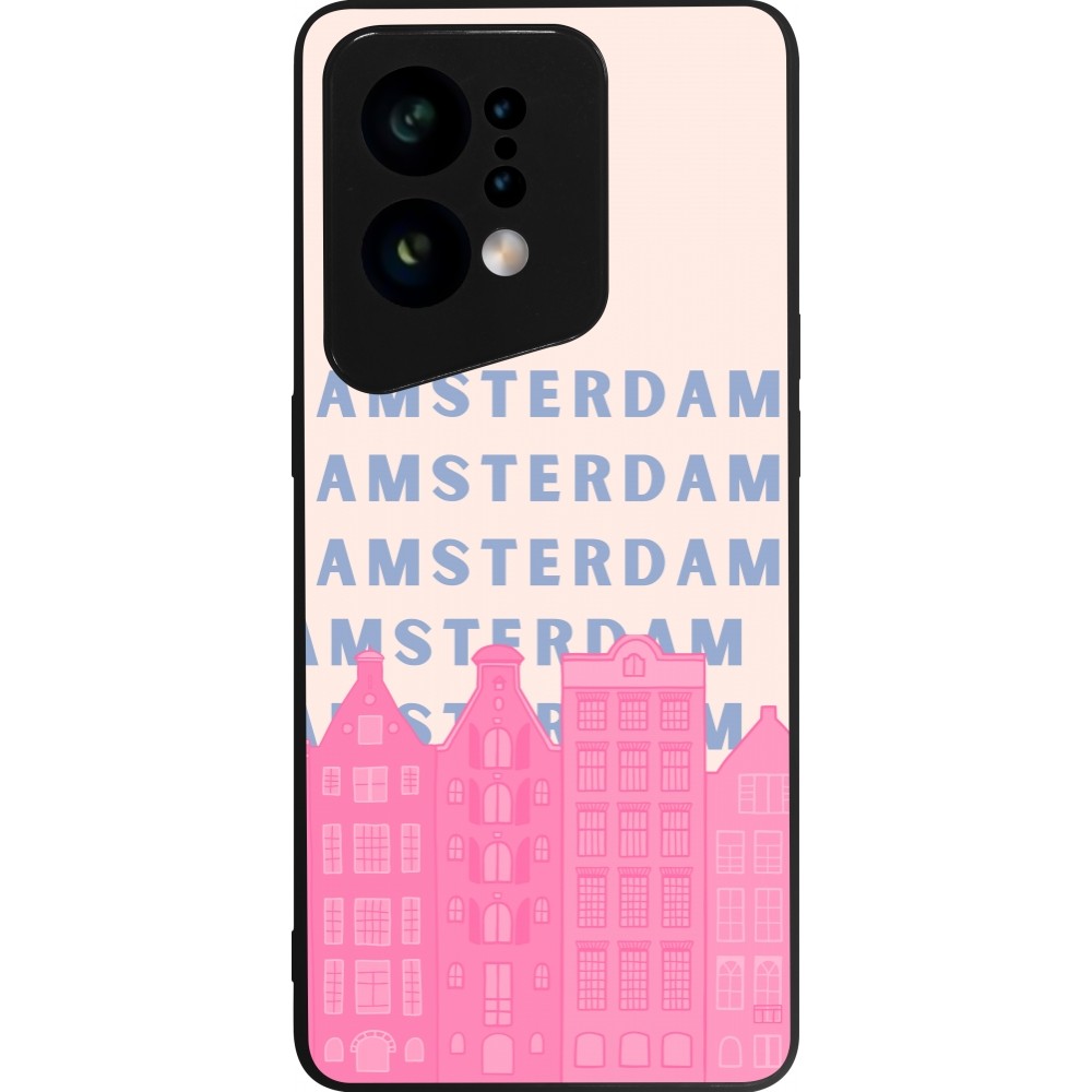 Coque OPPO Find X5 - Silicone rigide noir Amsterdam Pink Print