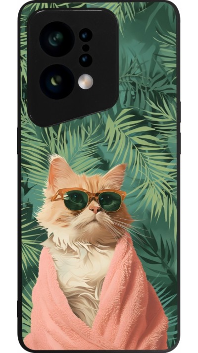 Coque OPPO Find X5 - Silicone rigide noir Cat Summer Palms