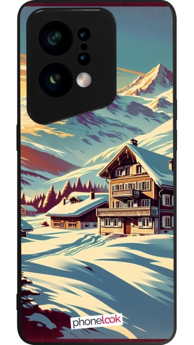 Coque OPPO Find X5 - Silicone rigide noir Chalet montagne enneigée