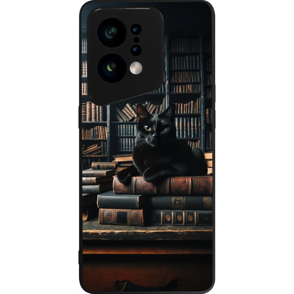 Coque OPPO Find X5 - Silicone rigide noir Chat livres sombres