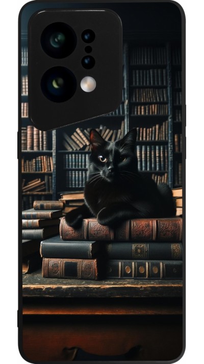 Coque OPPO Find X5 - Silicone rigide noir Chat livres sombres