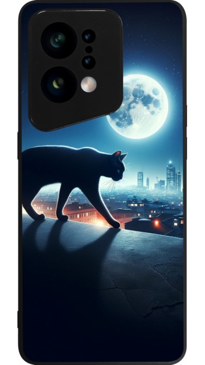 Coque OPPO Find X5 - Silicone rigide noir Chat noir sous la pleine lune