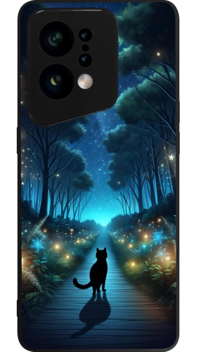 Coque OPPO Find X5 - Silicone rigide noir Chat noir promenade