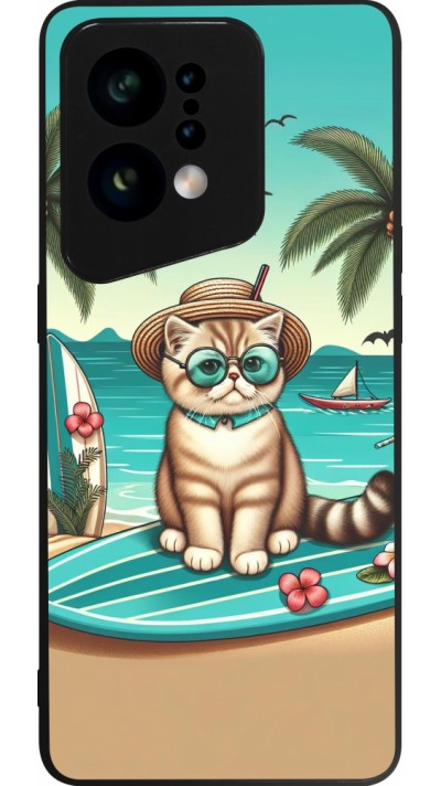 Coque OPPO Find X5 - Silicone rigide noir Chat Surf Style